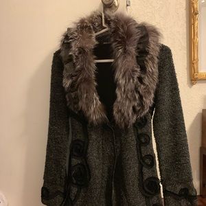 Sweater Jacket with real fur collar